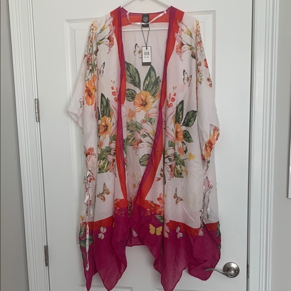 Vince Camuto Floral Kimono with Pink and Orange Accents - Picture 1 of 9